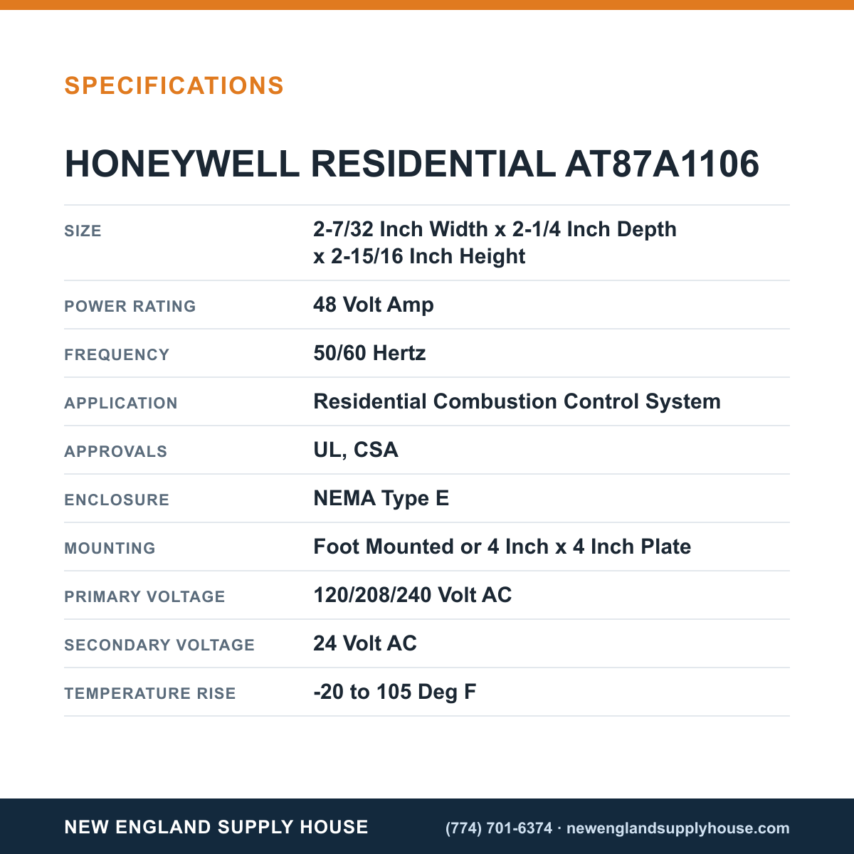 Resideo - Honeywell Home AT87A1106 Transformer specifications — New England Supply House [NESH-SPECTABLE-V1]