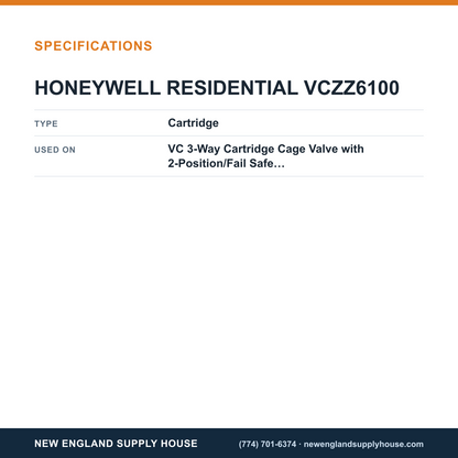 Resideo - Honeywell Home VCZZ6100 Valve Cartridge specifications — New England Supply House [NESH-SPECTABLE-V1]