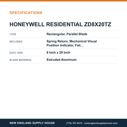 Resideo - Honeywell Home ZD8X20TZ Zone Control Damper specifications — New England Supply House [NESH-SPECTABLE-V1]