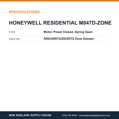 Resideo - Honeywell Home M847D-ZONE Zone Damper Motor specifications — New England Supply House [NESH-SPECTABLE-V1]