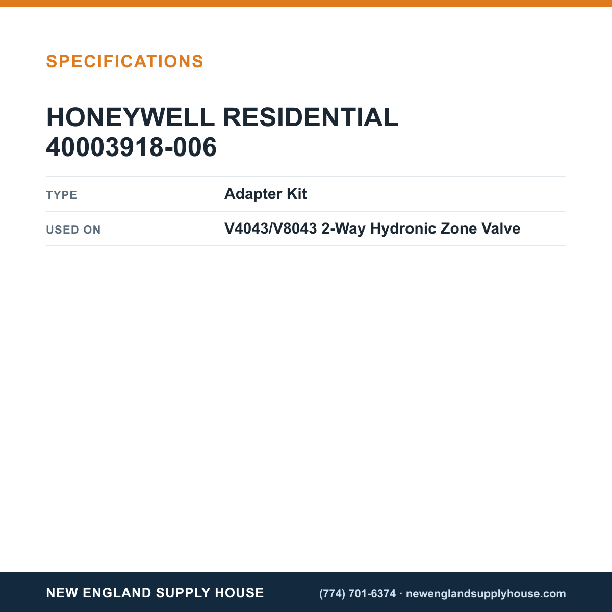 Resideo - Honeywell Home 40003918-006 Zone Valve Adapter Kit specifications — New England Supply House [NESH-SPECTABLE-V1]