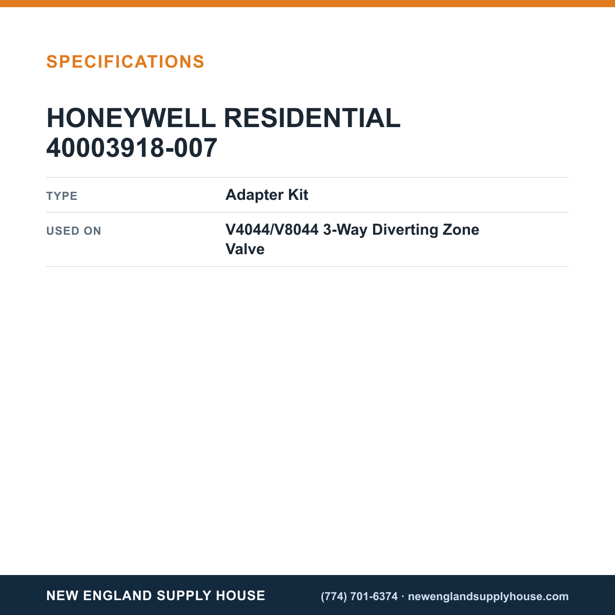 Resideo - Honeywell Home 40003918-007 Zone Valve Adapter Kit specifications — New England Supply House [NESH-SPECTABLE-V1]