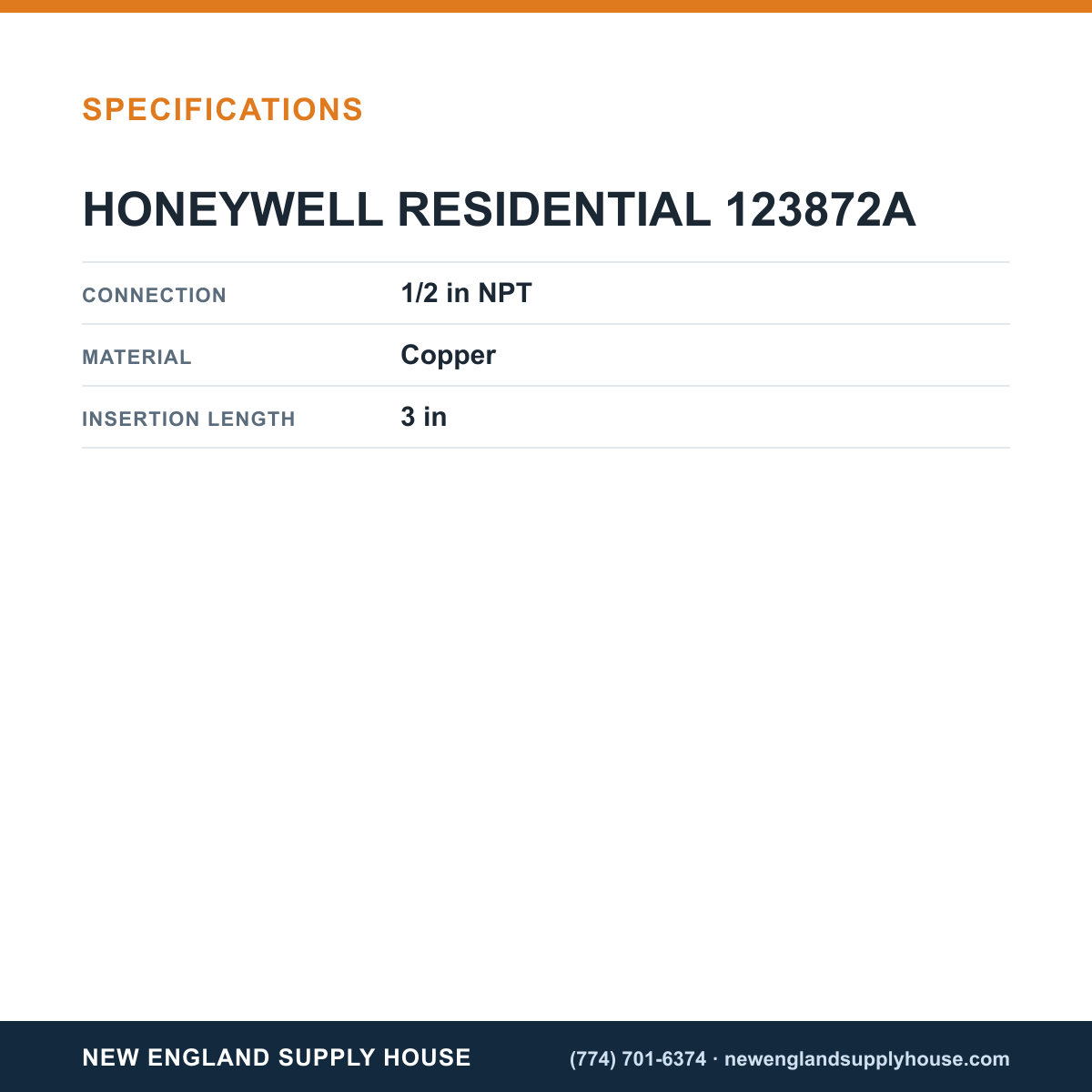 Honeywell Home 123872A Immersion Well specifications — New England Supply House [NESH-SPECTABLE-V1]