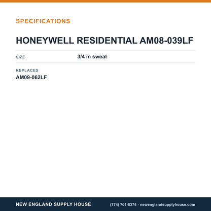 Resideo - Honeywell Home AM08-039LF Sweat Union specifications — New England Supply House [NESH-SPECTABLE-V1]