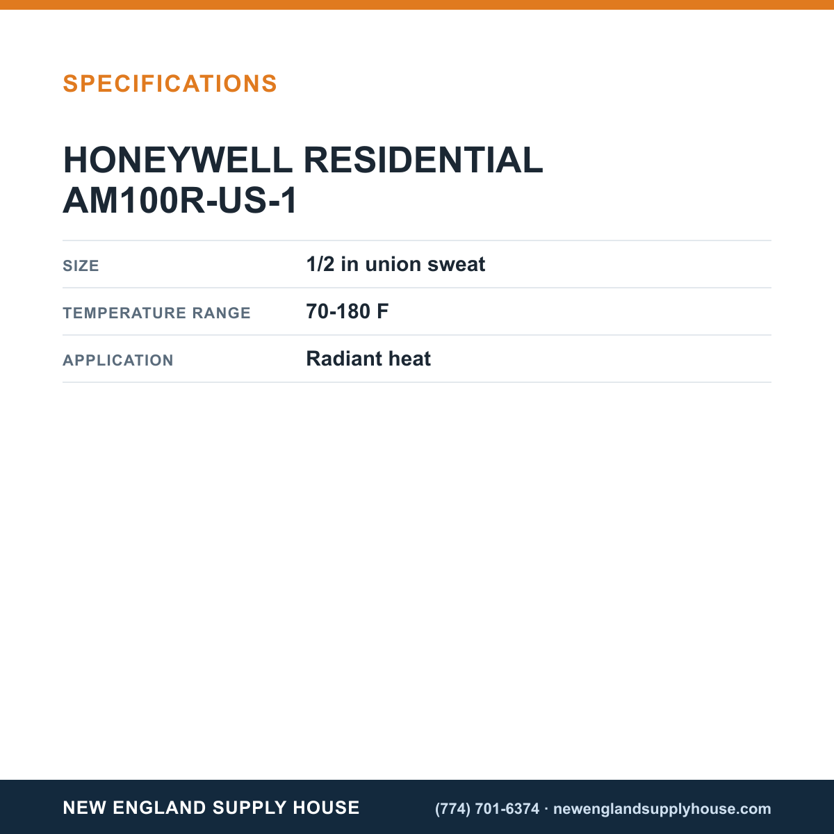 Resideo - Honeywell Home AM100R-US-1 Thermostatic Mixing Valve specifications — New England Supply House [NESH-SPECTABLE-V1]