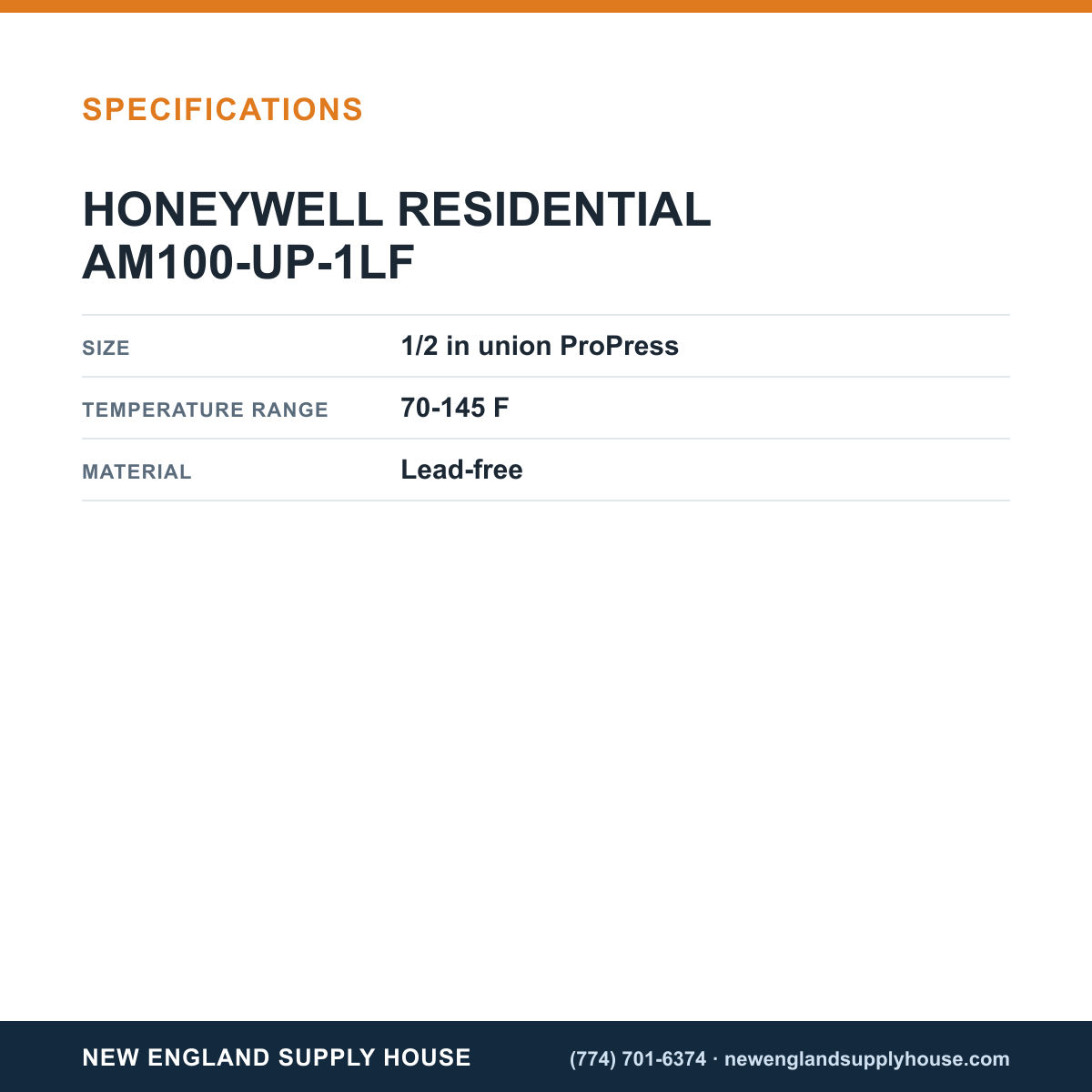 Resideo - Honeywell Home AM100-UP-1LF Mixing Valve specifications — New England Supply House [NESH-SPECTABLE-V1]