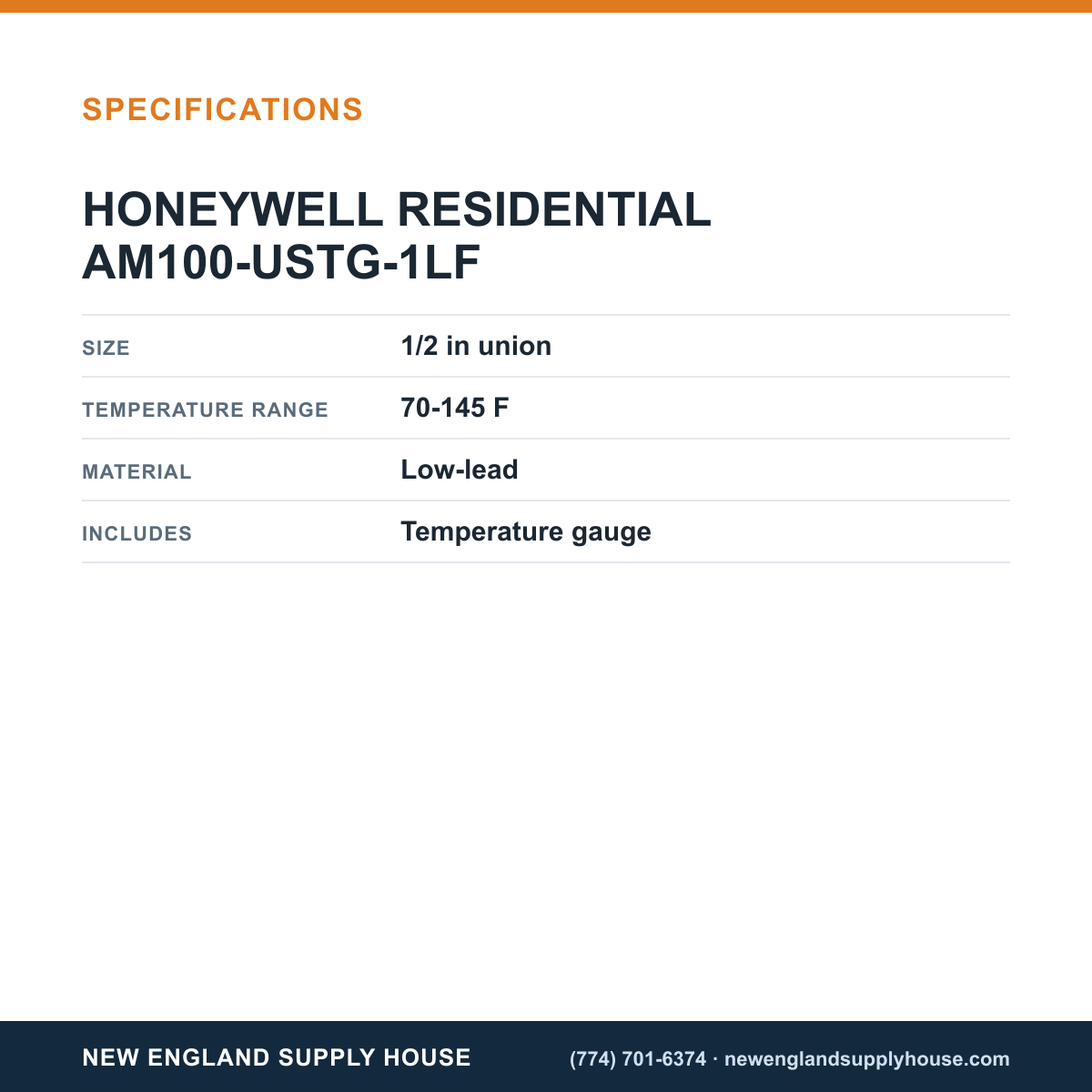 Resideo - Honeywell Home AM100-USTG-1LF Thermostatic Mixing Valve specifications — New England Supply House [NESH-SPECTABLE-V1]