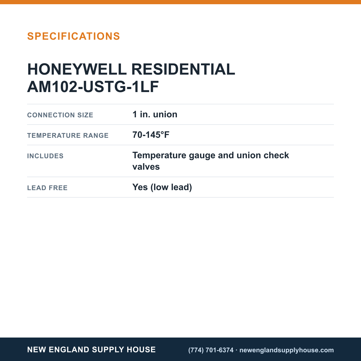Resideo - Honeywell Home AM102-USTG-1LF Thermostatic Mixing Valve specifications — New England Supply House [NESH-SPECTABLE-V1]