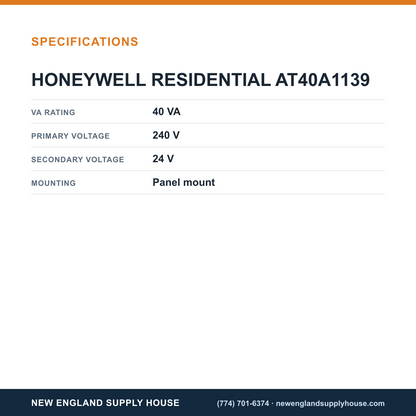 Resideo - Honeywell Home AT40A1139 Panel-Mount Transformer specifications — New England Supply House [NESH-SPECTABLE-V1]