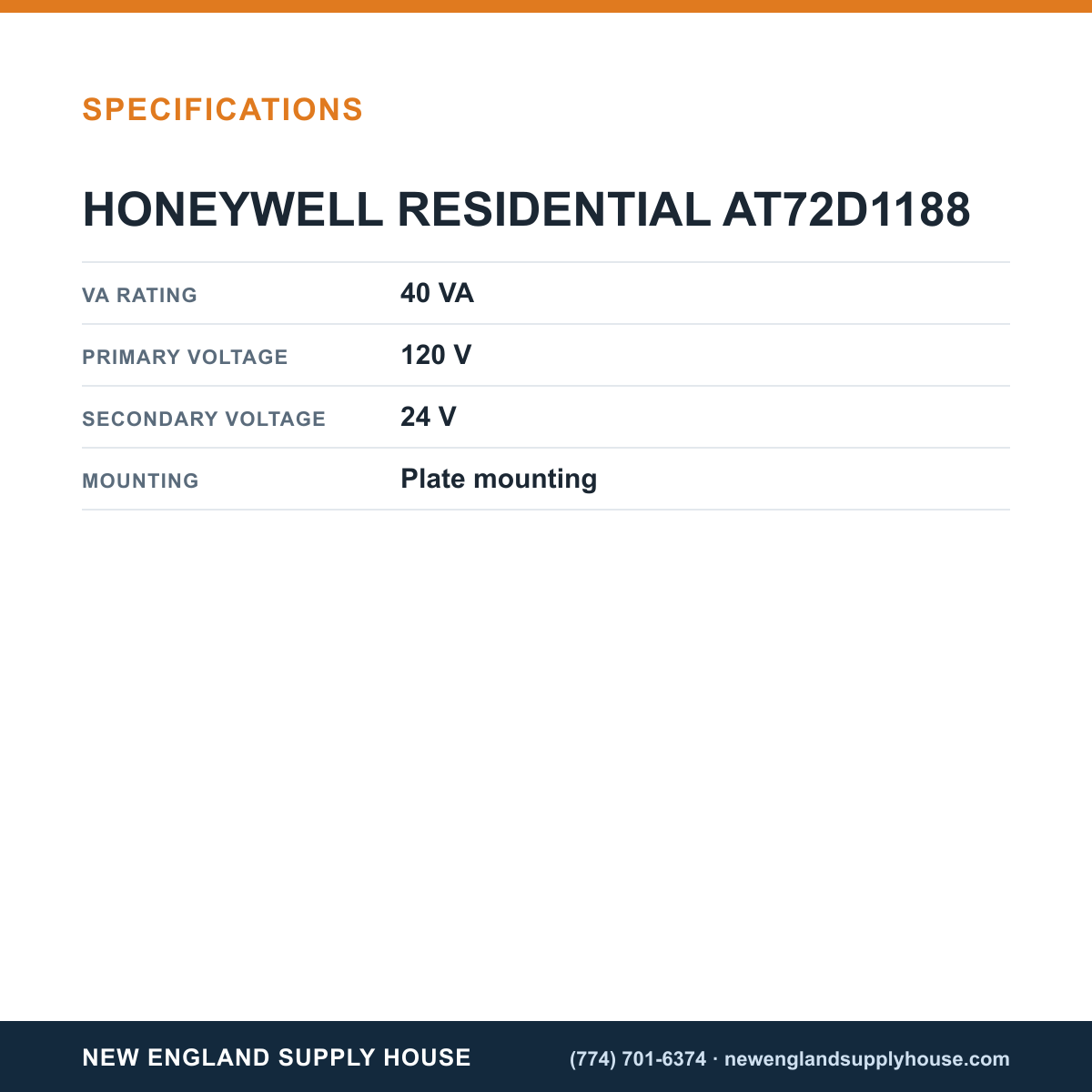 Resideo - Honeywell Home AT72D1188 Transformer specifications — New England Supply House [NESH-SPECTABLE-V1]