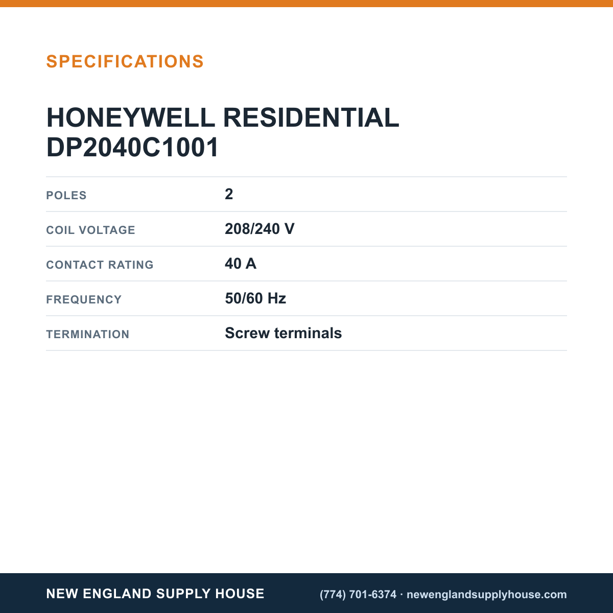 Resideo - Honeywell Home DP2040C1001 Contactor specifications — New England Supply House [NESH-SPECTABLE-V1]