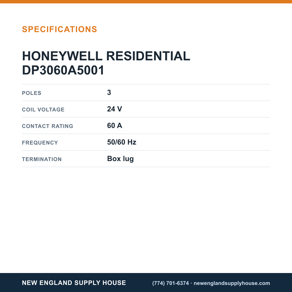 Resideo - Honeywell Home DP3060A5001 Power Contactor specifications — New England Supply House [NESH-SPECTABLE-V1]