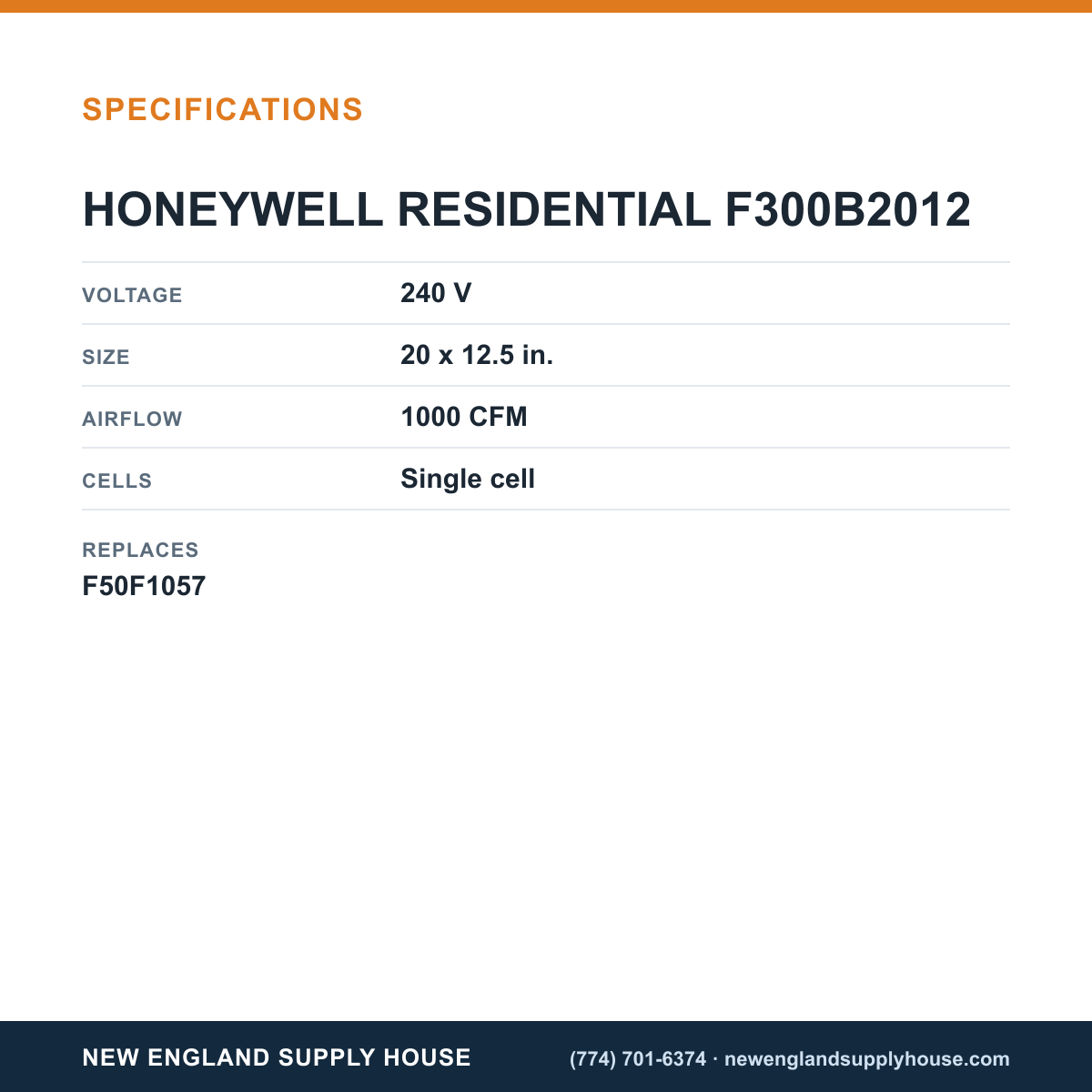 Resideo - Honeywell Home F300B2012 Electronic Air Cleaner specifications — New England Supply House [NESH-SPECTABLE-V1]