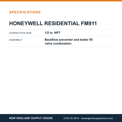 Honeywell Home FM911 Boiler Feed Combination Valve specifications — New England Supply House [NESH-SPECTABLE-V1]