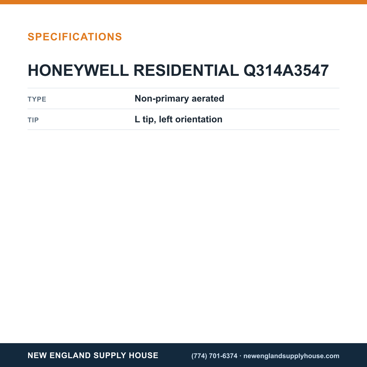 Resideo - Honeywell Home Q314A3547 Aerated Pilot Assembly specifications — New England Supply House [NESH-SPECTABLE-V1]