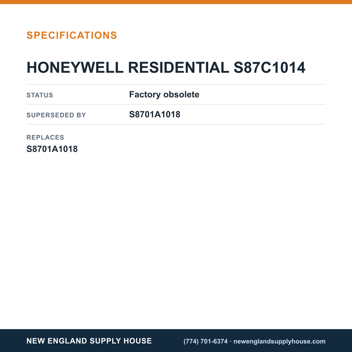 Honeywell Home S87C1014 Ignition Control Module specifications — New England Supply House [NESH-SPECTABLE-V1]
