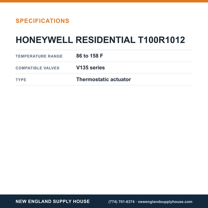 Resideo - Honeywell Home T100R1012 Valve Actuator specifications — New England Supply House [NESH-SPECTABLE-V1]