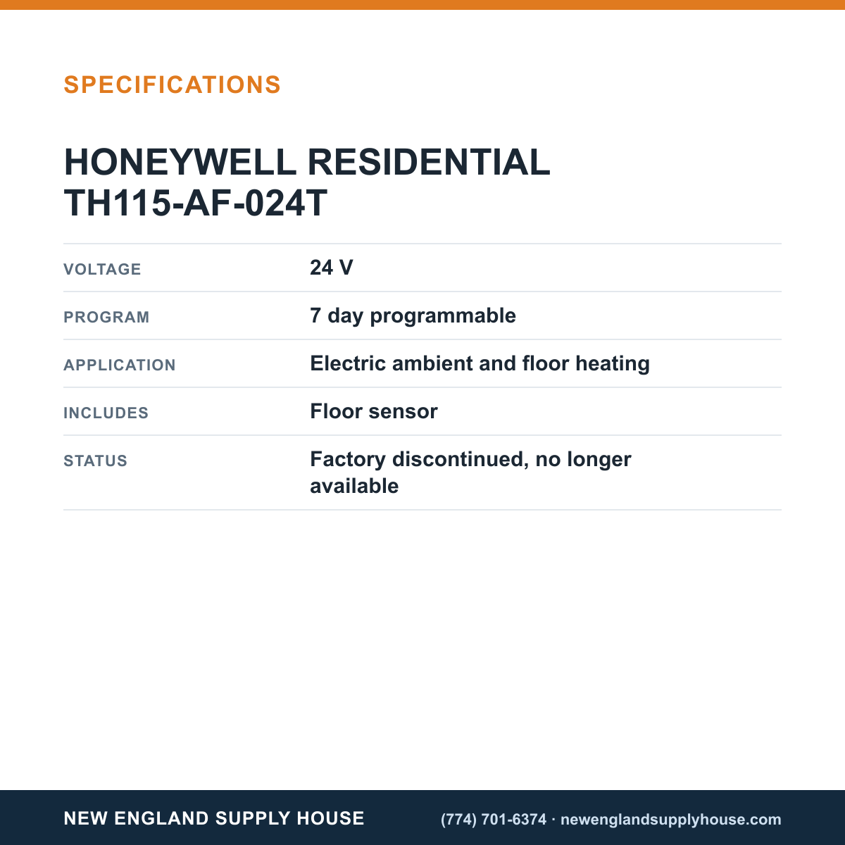 Resideo - Honeywell Home TH115-AF-024T Programmable Thermostat specifications — New England Supply House [NESH-SPECTABLE-V1]