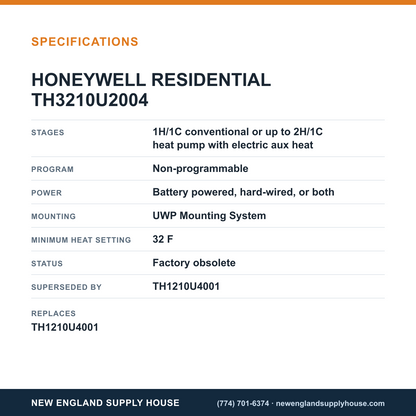 Resideo - Honeywell Home TH3210U2004 Thermostat specifications — New England Supply House [NESH-SPECTABLE-V1]