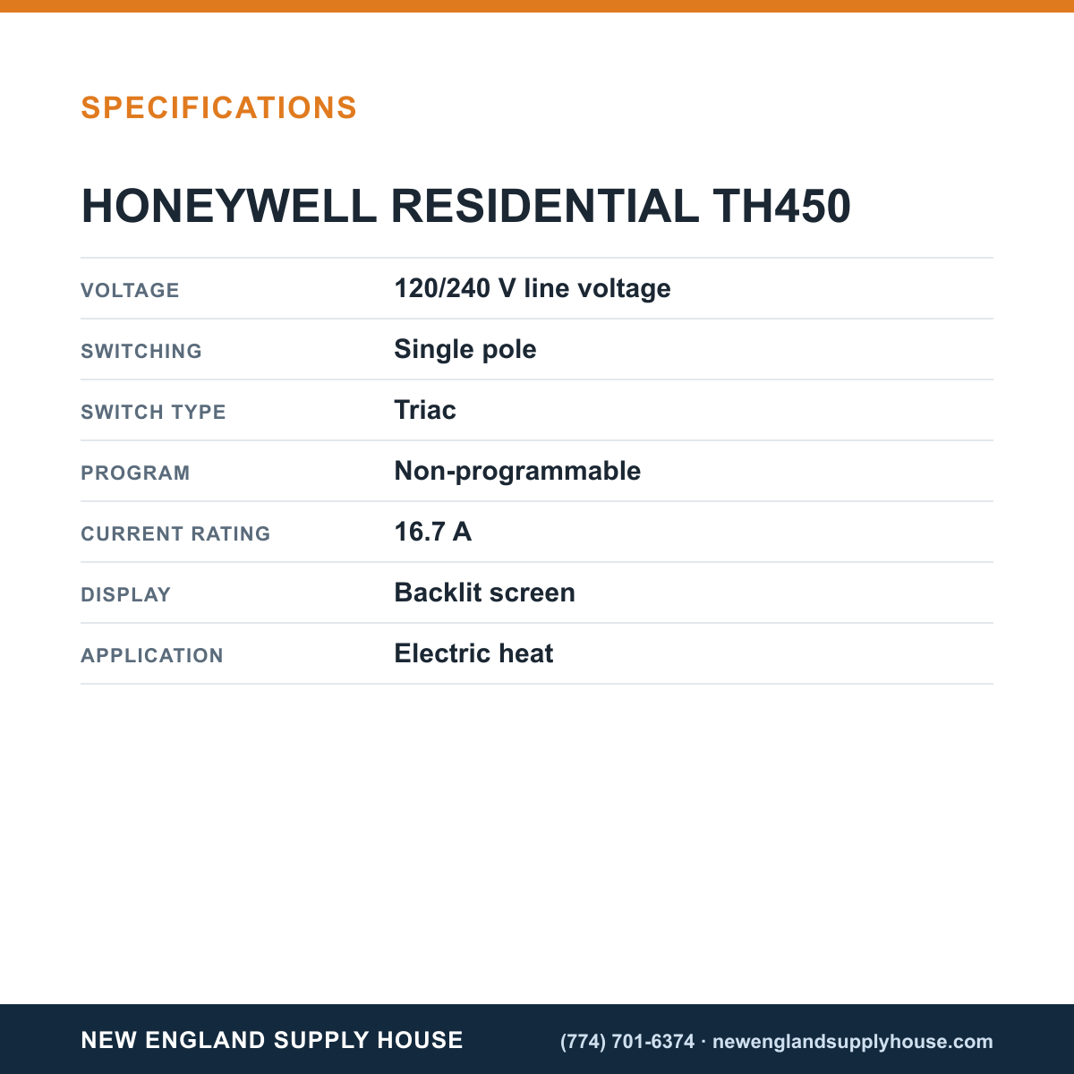 Resideo - Honeywell Home TH450 Thermostat specifications — New England Supply House [NESH-SPECTABLE-V1]