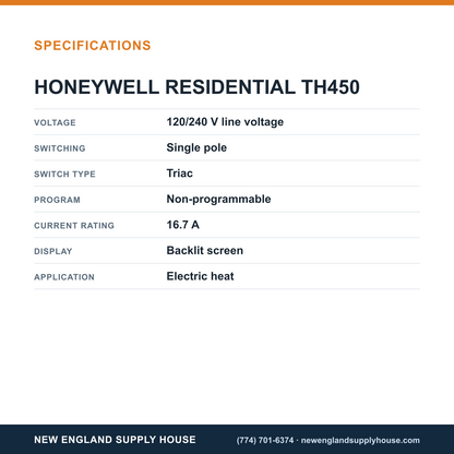 Resideo - Honeywell Home TH450 Thermostat specifications — New England Supply House [NESH-SPECTABLE-V1]