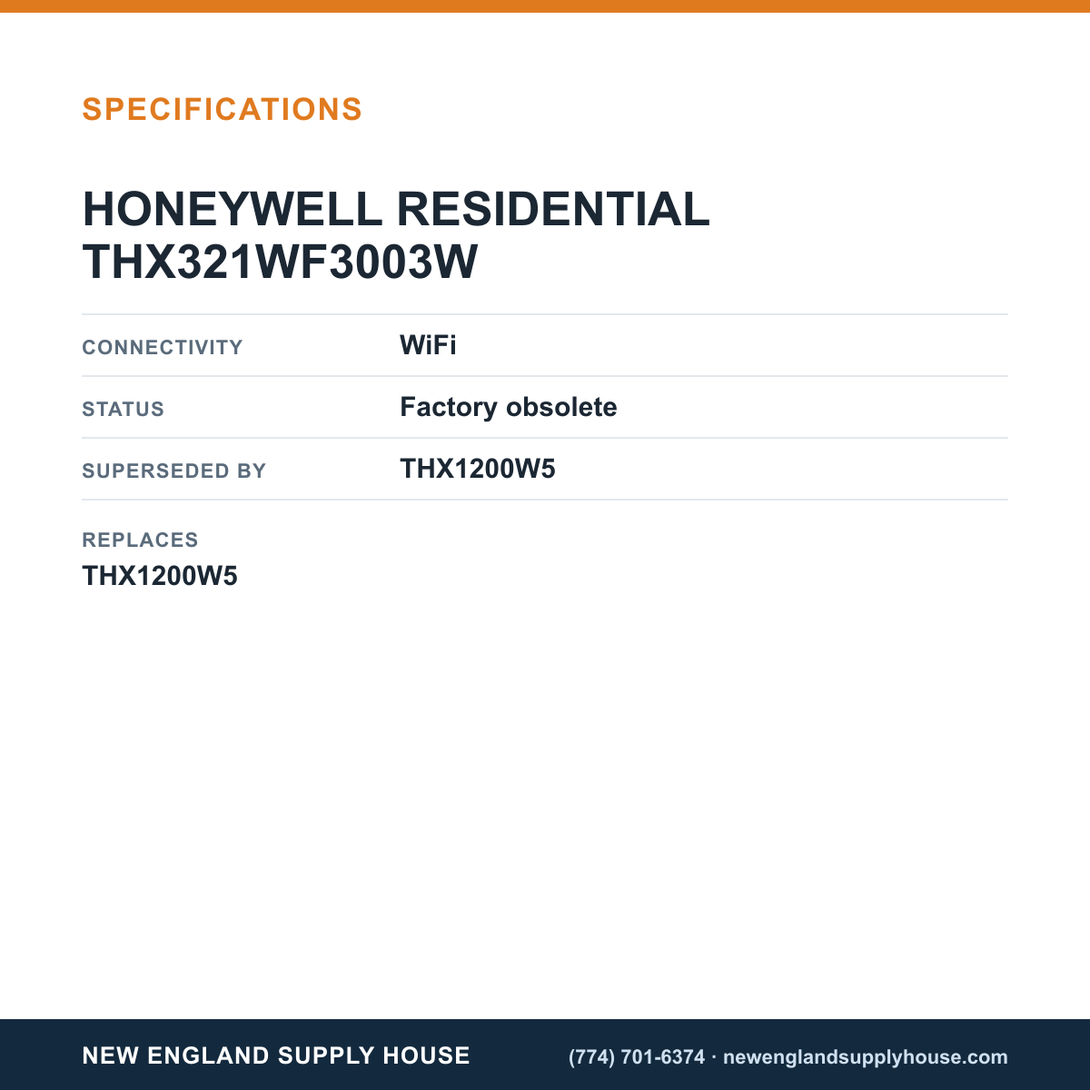 Resideo - Honeywell Home THX321WF3003W WiFi Thermostat specifications — New England Supply House [NESH-SPECTABLE-V1]