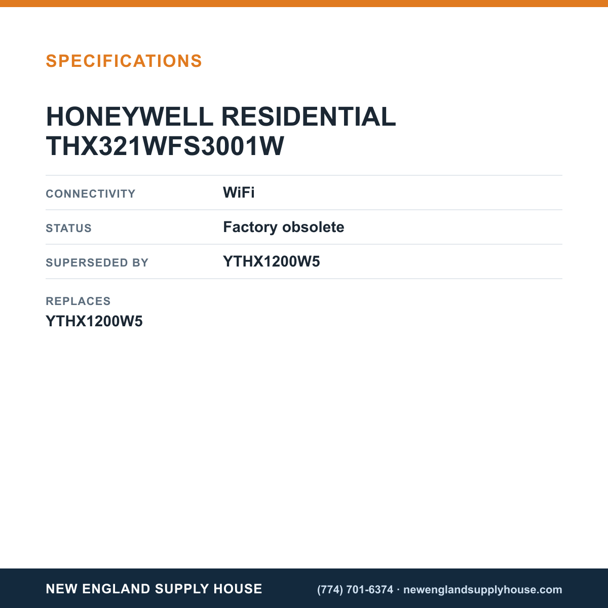Resideo - Honeywell Home THX321WFS3001W Smart Thermostat specifications — New England Supply House [NESH-SPECTABLE-V1]