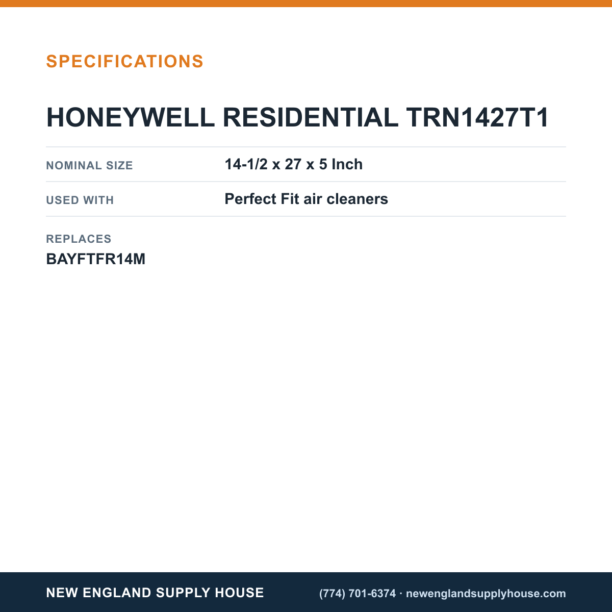 Resideo - Honeywell Home TRN1427T1 Replacement Filter specifications — New England Supply House [NESH-SPECTABLE-V1]
