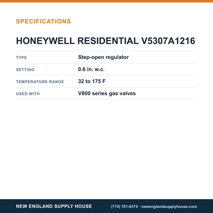 Resideo - Honeywell Home V5307A1216 Step Open Pressure Regulator specifications — New England Supply House [NESH-SPECTABLE-V1]