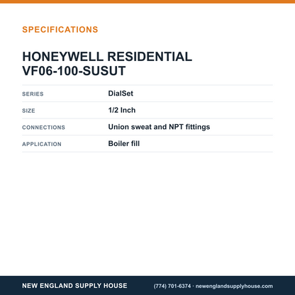 Resideo - Honeywell Home VF06-100-SUSUT Boiler Fill Valve specifications — New England Supply House [NESH-SPECTABLE-V1]