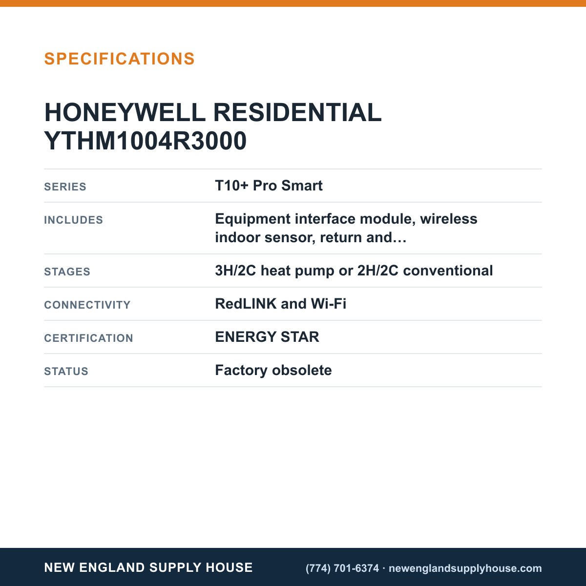 Honeywell Home YTHM1004R3000 Thermostat specifications — New England Supply House [NESH-SPECTABLE-V1]