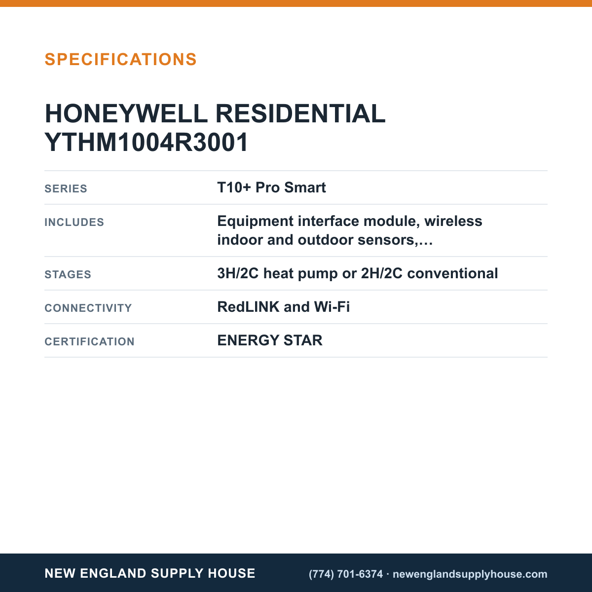 Honeywell Home YTHM1004R3001 Thermostat specifications — New England Supply House [NESH-SPECTABLE-V1]