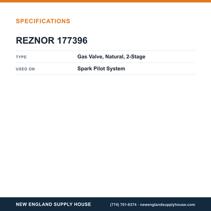 Reznor 177396 Spark Pilot Gas Valve specifications — New England Supply House [NESH-SPECTABLE-V1]