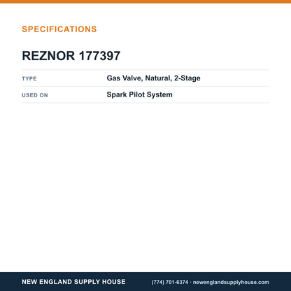 Reznor 177397 Spark Pilot Gas Valve specifications — New England Supply House [NESH-SPECTABLE-V1]