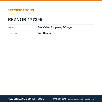 Reznor 177395 Unit Heater Gas Valve specifications — New England Supply House [NESH-SPECTABLE-V1]