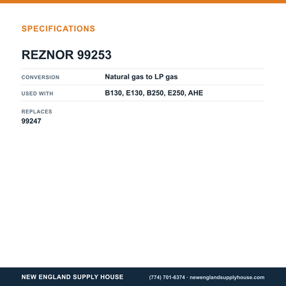 Reznor 99253 Gas Conversion Kit specifications — New England Supply House [NESH-SPECTABLE-V1]