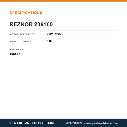 Reznor 236160 Venter Motor specifications — New England Supply House [NESH-SPECTABLE-V1]