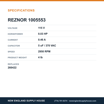 Reznor 1005553 Venter Motor specifications — New England Supply House [NESH-SPECTABLE-V1]