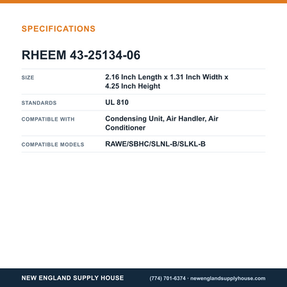 Rheem Furnace Parts 43-25134-06 Condensing Unit Single Capacitor specifications — New England Supply House [NESH-SPECTABLE-V1]