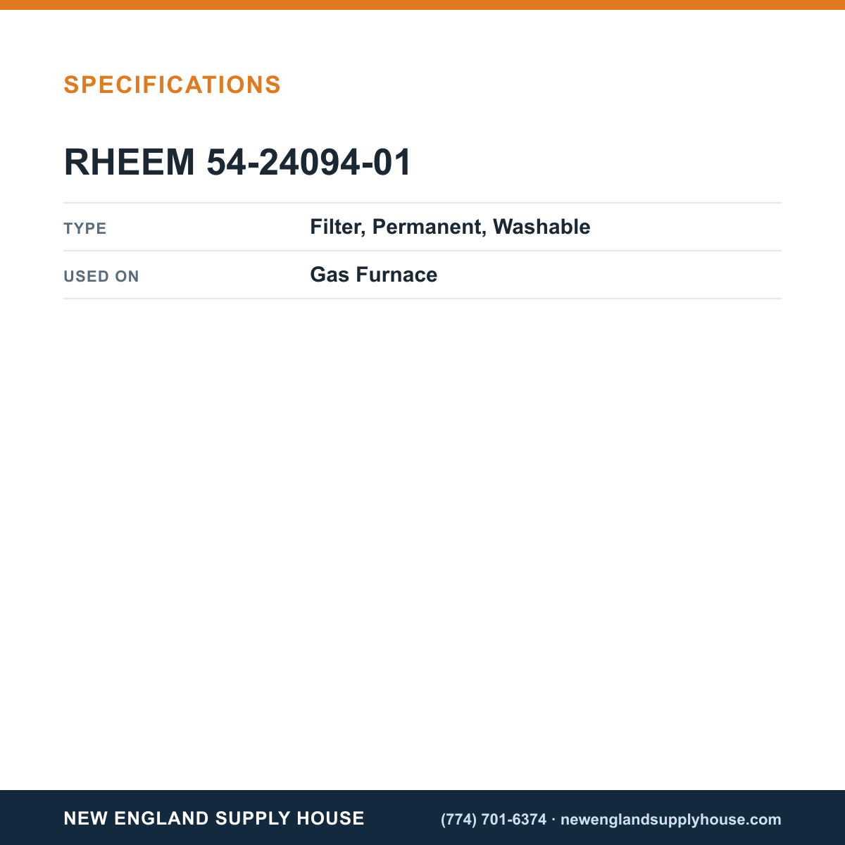 Rheem Furnace Parts 54-24094-01 Gas Furnace Filter specifications — New England Supply House [NESH-SPECTABLE-V1]