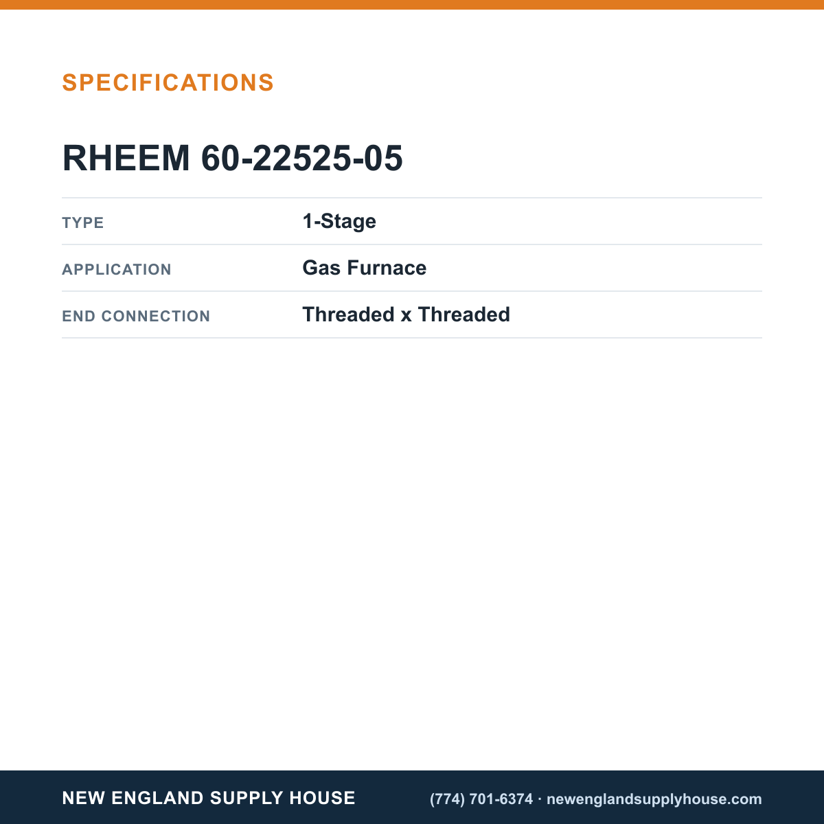 Rheem Furnace Parts 60-22525-05 Gas Valve specifications — New England Supply House [NESH-SPECTABLE-V1]