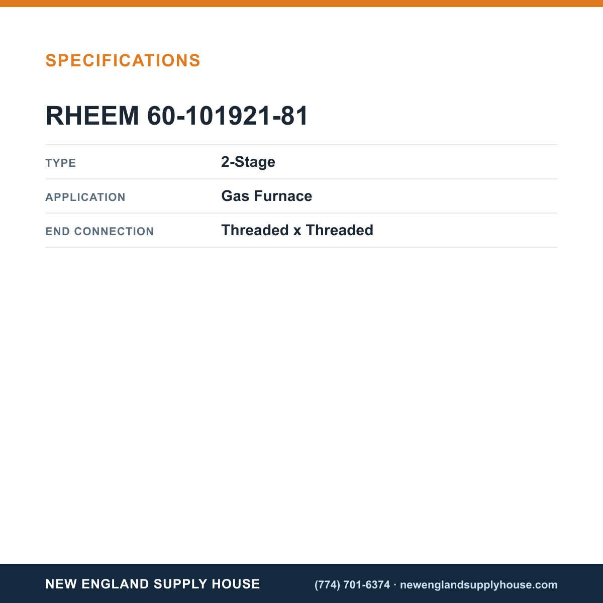 Rheem Furnace Parts 60-101921-81 Gas Valve specifications — New England Supply House [NESH-SPECTABLE-V1]