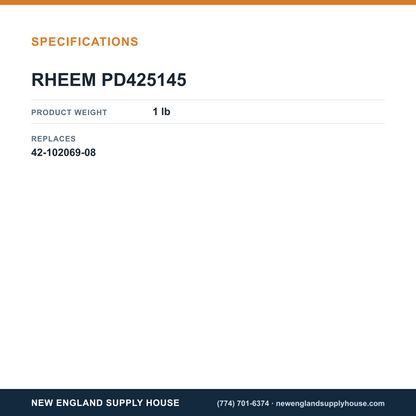 Rheem Furnace Parts PD425145 Pressure Switch Assembly specifications — New England Supply House [NESH-SPECTABLE-V1]