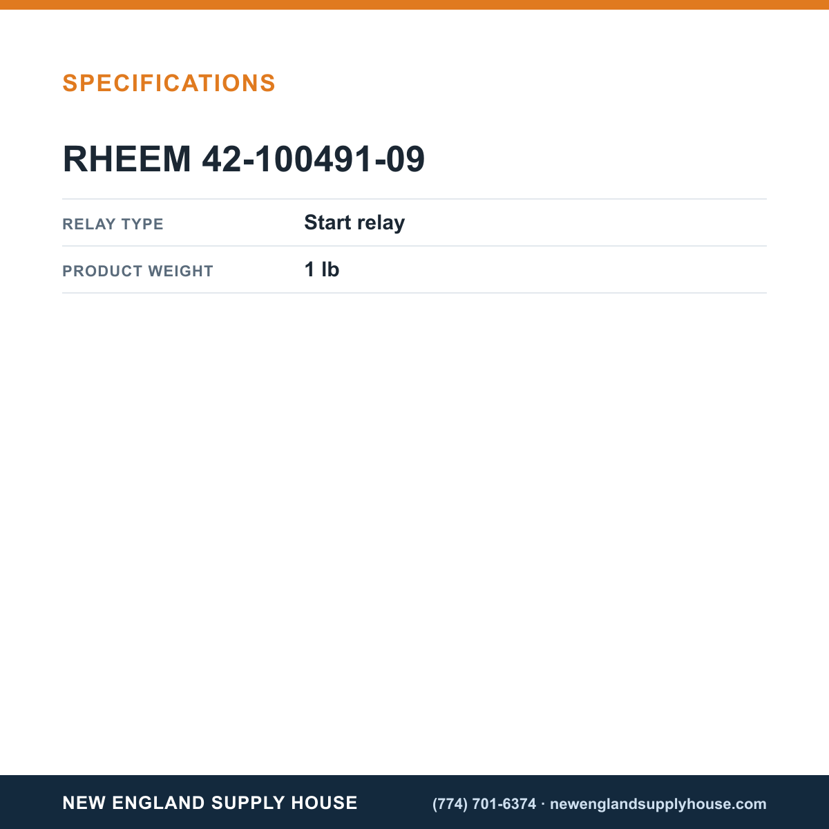 Rheem Furnace Parts 42-100491-09 Start Relay specifications — New England Supply House [NESH-SPECTABLE-V1]