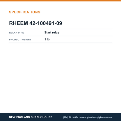 Rheem Furnace Parts 42-100491-09 Start Relay specifications — New England Supply House [NESH-SPECTABLE-V1]