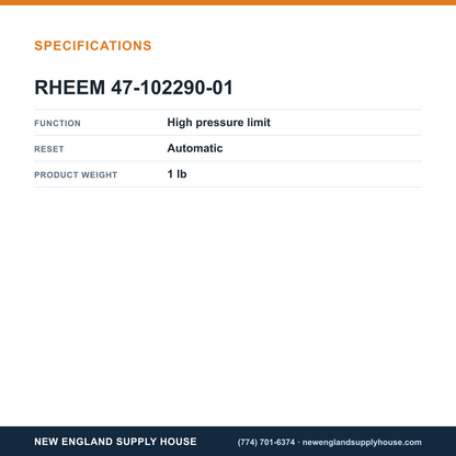 Rheem Furnace Parts 47-102290-01 High Pressure Limit Switch specifications — New England Supply House [NESH-SPECTABLE-V1]