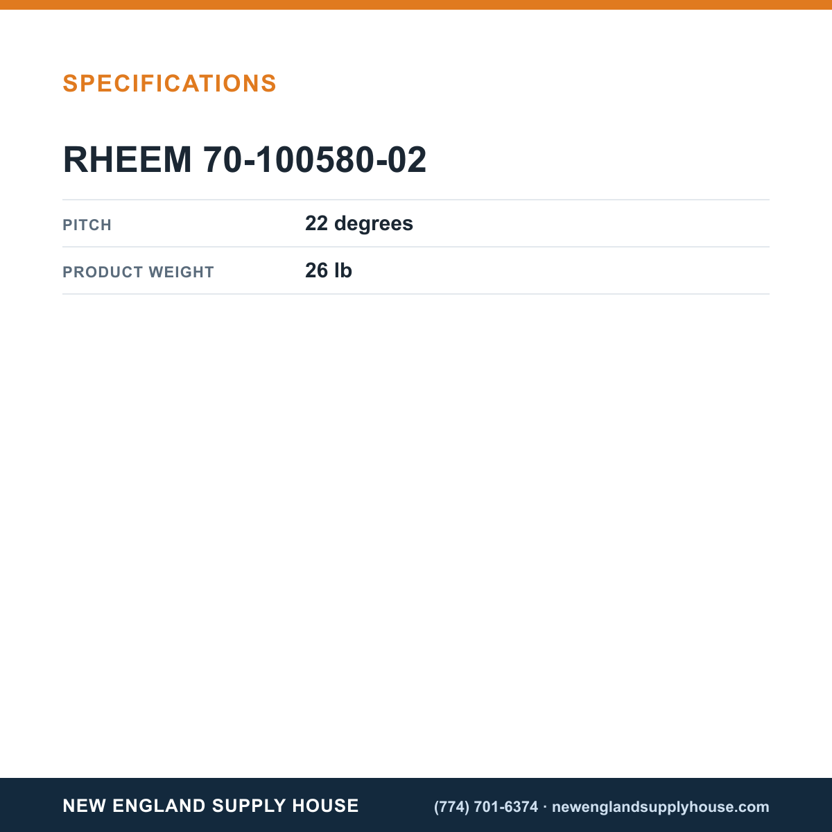 Rheem Furnace Parts 70-100580-02 Fan Blade specifications — New England Supply House [NESH-SPECTABLE-V1]