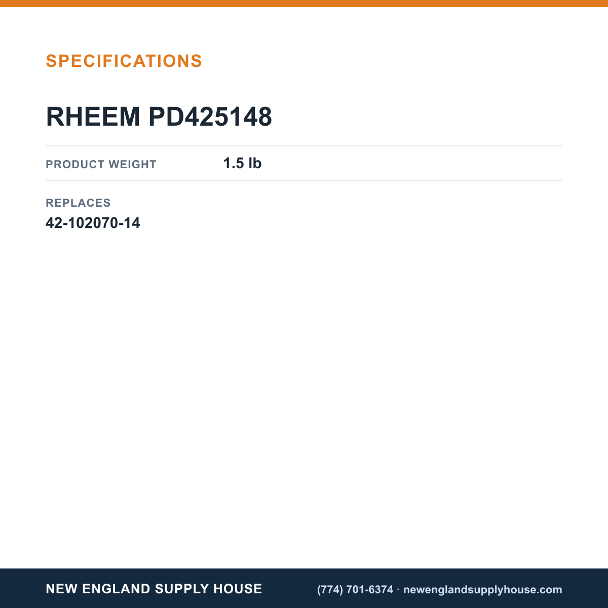 Rheem Furnace Parts PD425148 Pressure Switch Assembly specifications — New England Supply House [NESH-SPECTABLE-V1]