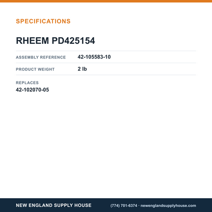 Rheem Furnace Parts PD425154 Pressure Switch specifications — New England Supply House [NESH-SPECTABLE-V1]
