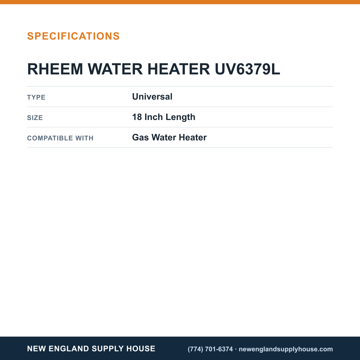 Rheem Water Heater Parts UV6379L Gas Water Heater Thermocouple Kit specifications — New England Supply House [NESH-SPECTABLE-V1]